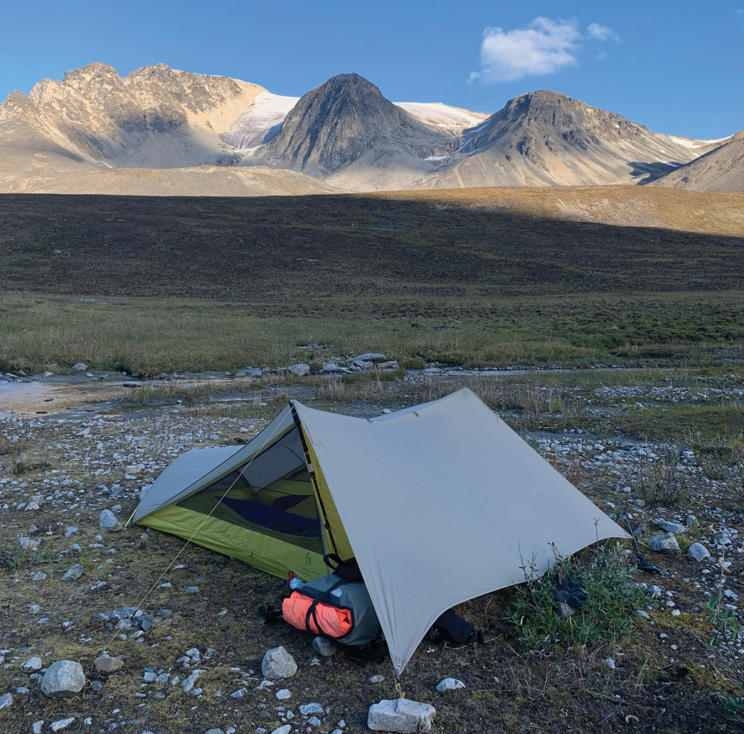 A backpacker's tent pitched in Alaska's Talkeetna Mountains