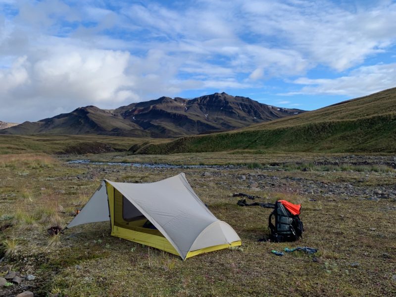 A backpacking tent